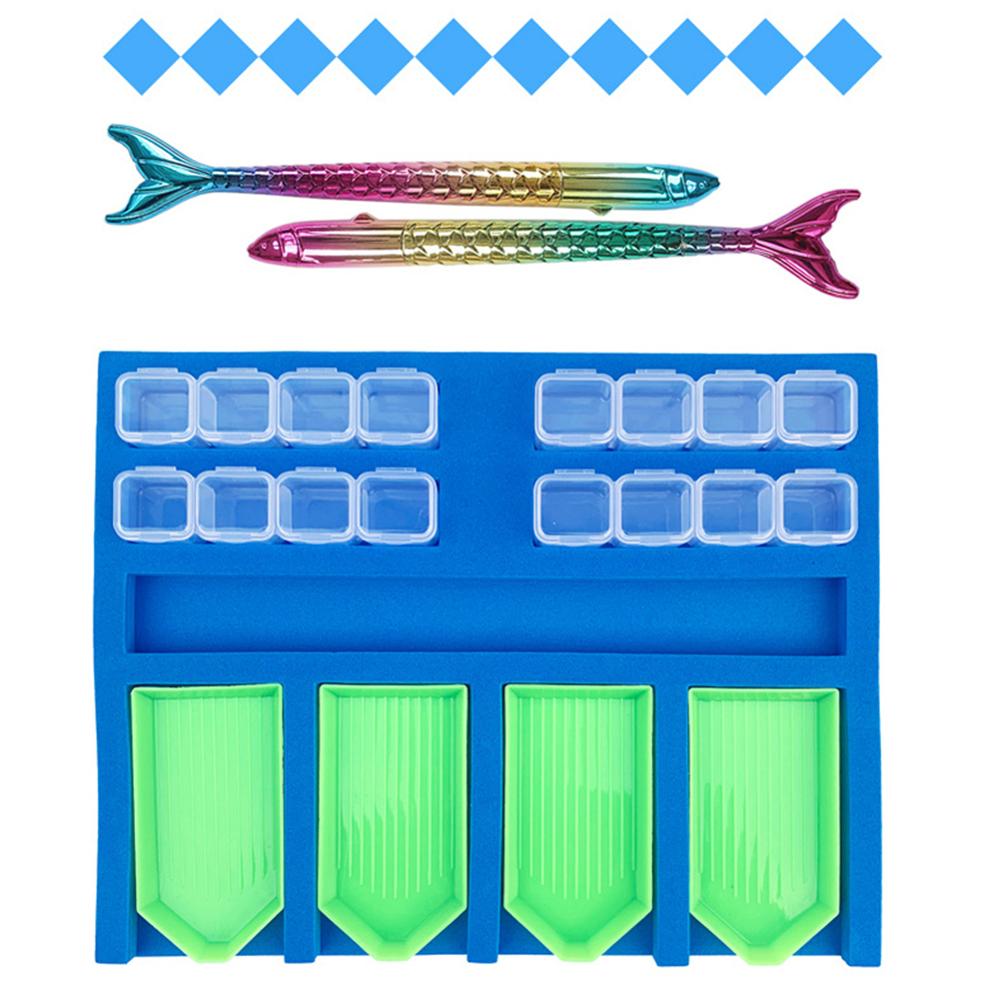 Diy Handmade Diamond Painting Tray Set Diamond Painting Accessories Tray Organizer for Adults Tool Storage Rack Point Drill: Blue 2