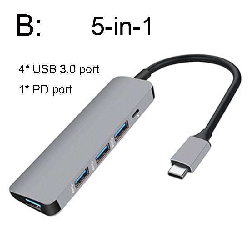 Usb c hub para hdmi otg thunderbolt 3 usb tipo c doca divisor usb 3.0 com pd para macbook pro/ar 13 2021 USB-C extensor: Mode B Gray