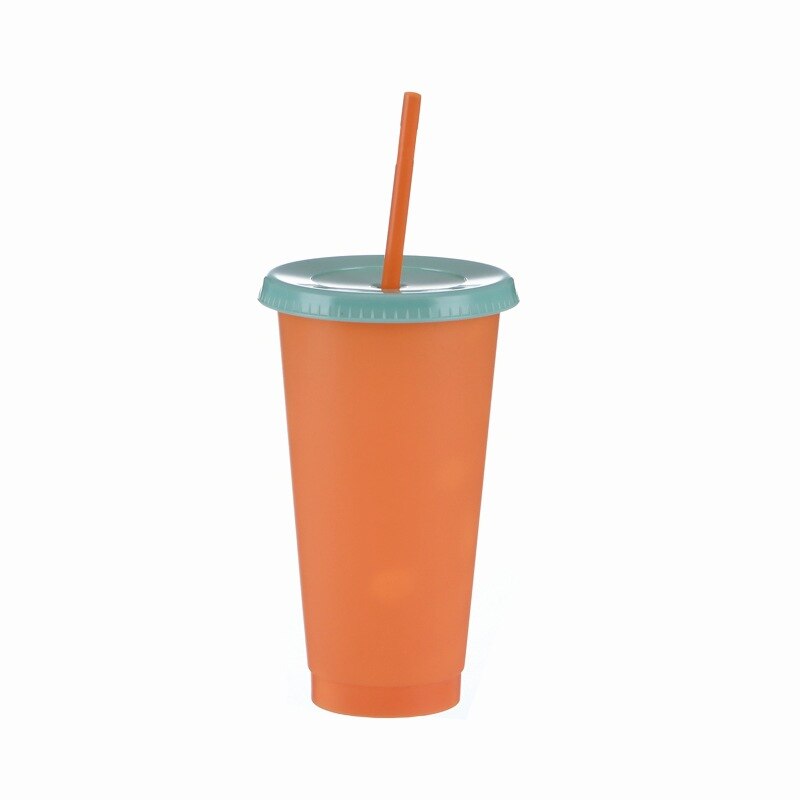1PC Color-changing Straw Cup 600-700ml Cup Summer Cold Water Magical Cup PP Coffee Mug Party Outdoor Drinkware: 1PC-Orange