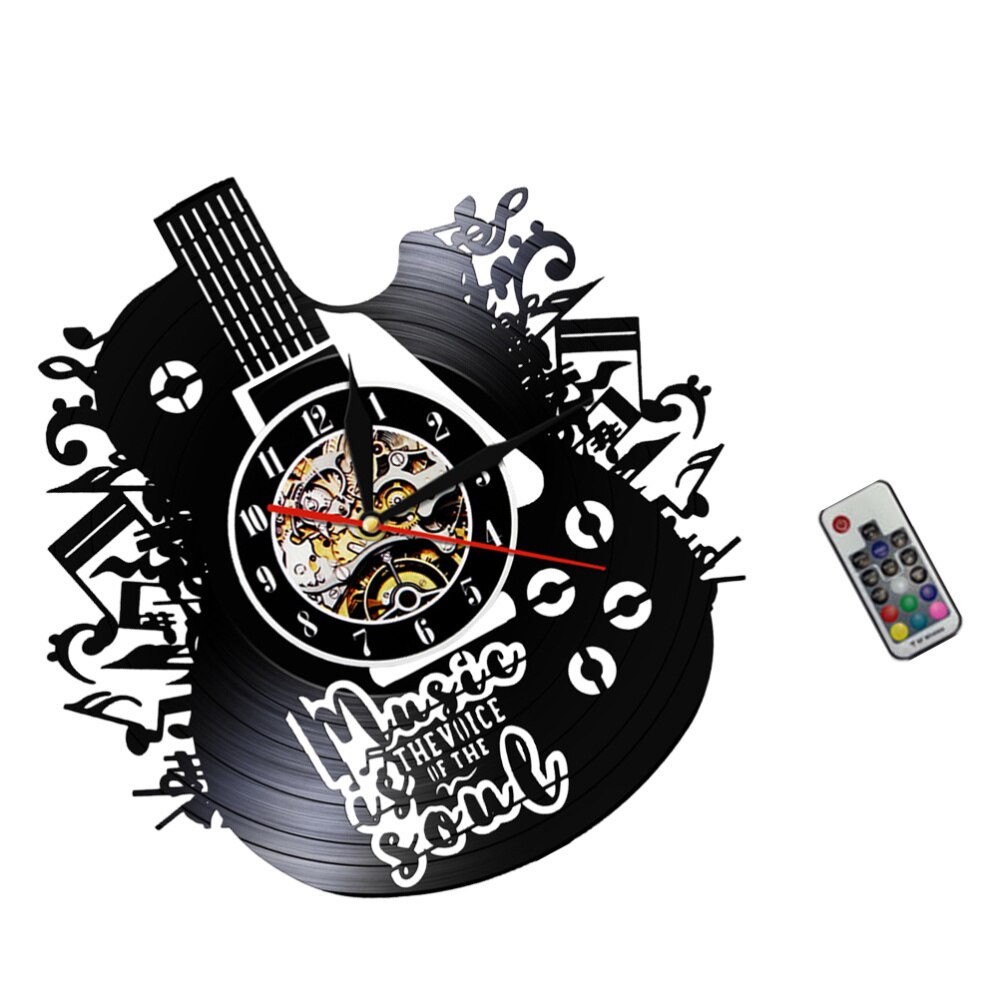 1pc Vinyl Record Wall Clock Guitar Shape Wall Hanging Clock Decorative LED Clock Without Lamp (As Shown)