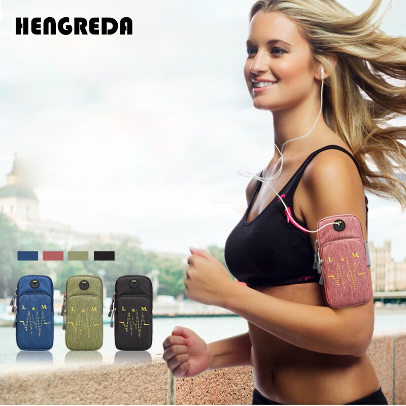 Runninng Armband Hengreda Elastic Belt Bounce Free Arm Band with Earphone Hole Phone Holder for All Sizes Phones