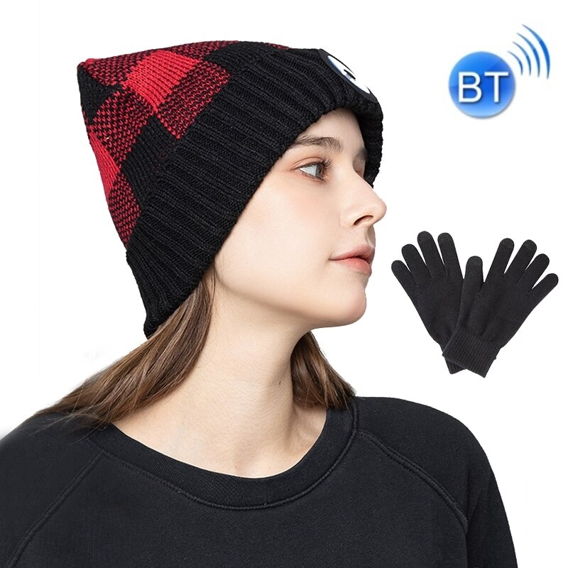 M3- bl bluetooth-led-musik-headset-hut damen warme nachtbeleuchtung hut: Schwarz-roter handschuh