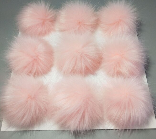 DIY Women Faux Raccoon Fur Pom Poms Ball for Knitting Beanie Hats Accessories Soft Hat Decoration with Buckle Hairball: Pink With Button