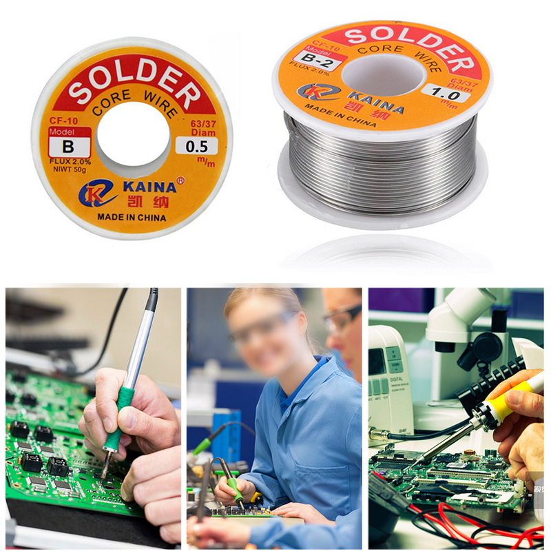 0.5/0.6/0.8/1.0mm 50/100g Welding Wire Roll FLUX 2.0% 45FT Tin Lead Tin Wire Melt Rosin Core Solder Soldering Wire Roll