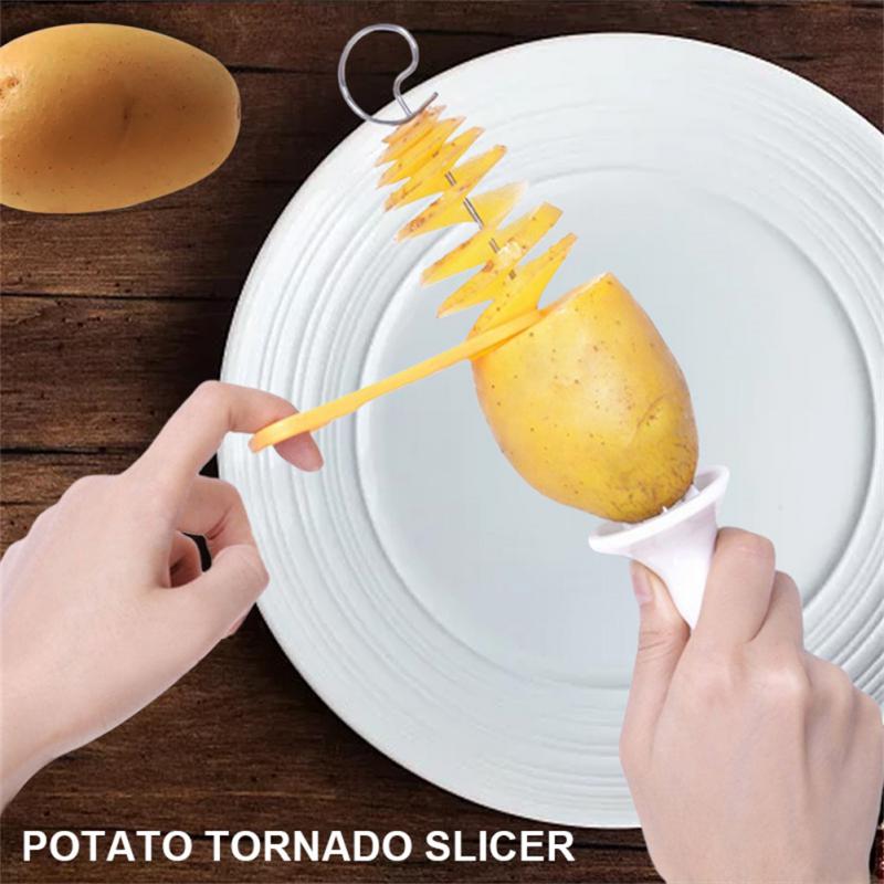 Potato Slicing Knife Skewer Manual Rotating Potato Tower Spiral Cyclone Potato Roll Slicing Knife Skewer Cut Potato Roll Gadgets