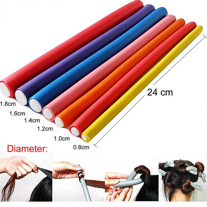 10pcs Foam DIY Styling Hair Rollers 24cm Flexible Curler Bendy Spiral Twistting Curls Tool For Wet Dry Hair Curling Random Color: 1point2cm