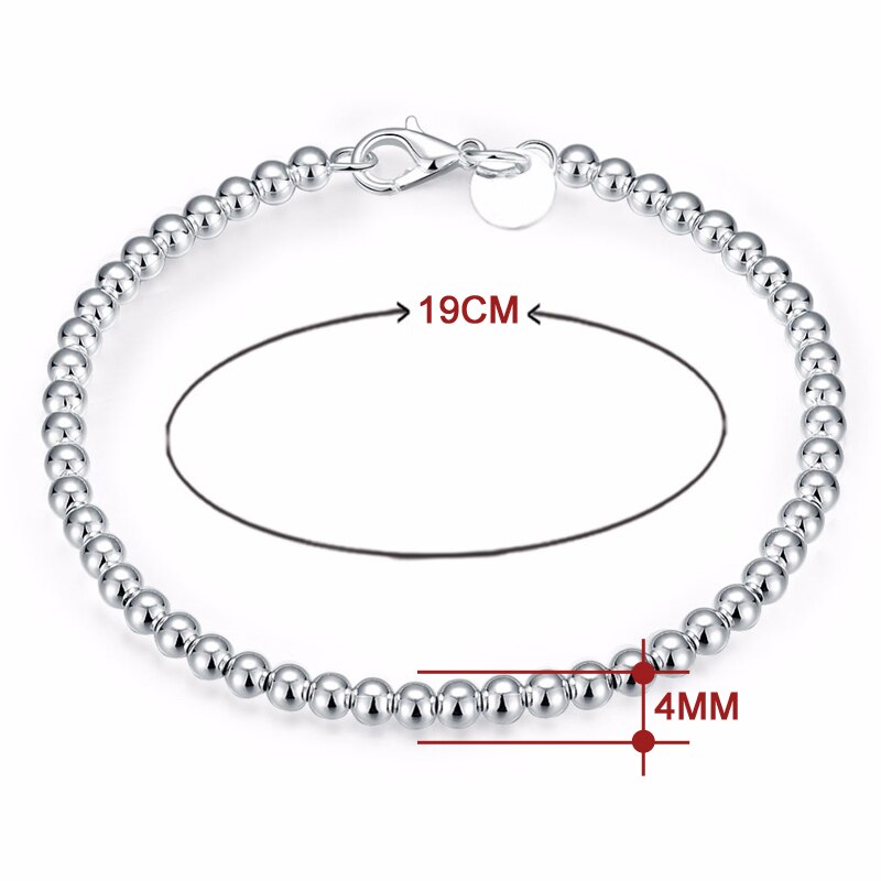 Novidade 925 fashion prata esterlina 4mm contas redondas suaves bracelete talismã joia presente para mulheres