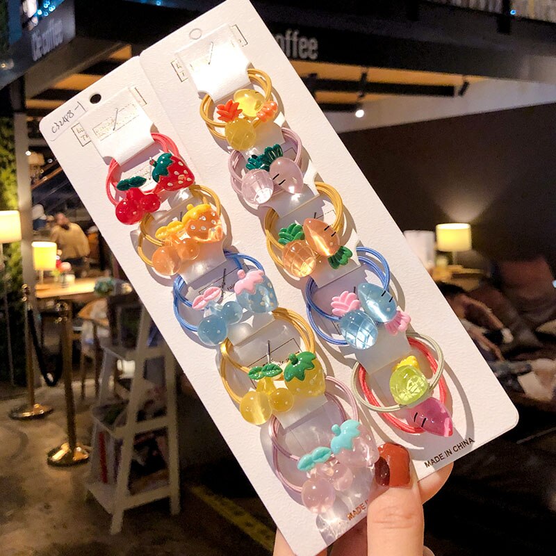 15/20 Pcs/Bag Children Cute Colors Cartoon Fresh Fruit Flower Elastic Hair Bands Girls Acrylic Rubber Bands Kid Hiar Accessories: Mix Fruit-20 Pcs