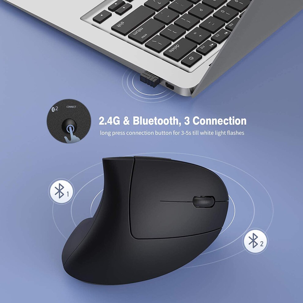 Jelly Comb 2.4G+Bluetooth Ergonomic Mouse Rechargeable Wireless Gaming Mouse with 6 Buttons for 3 Devices