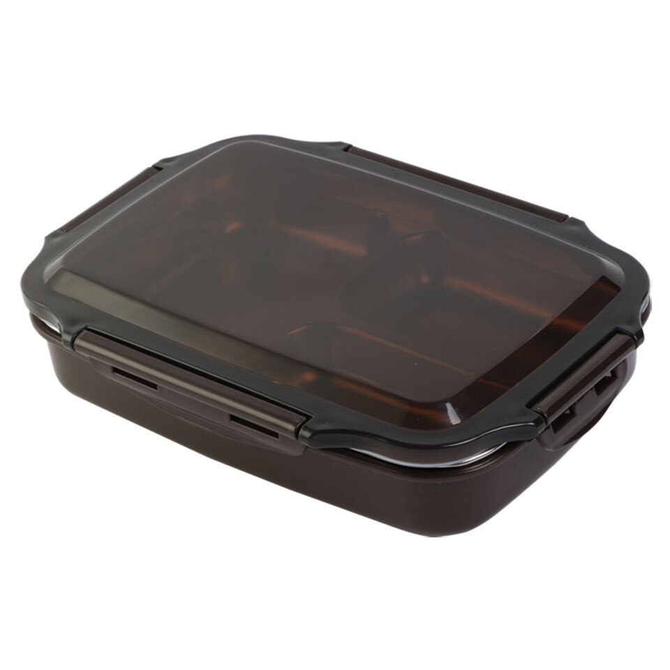 Stainless Steel Lunch Box Boiling Water Heated Food Container School Canteen Office Bento Box Kids Meal Prep Microwavable + Bag: Dark Coffee / 3