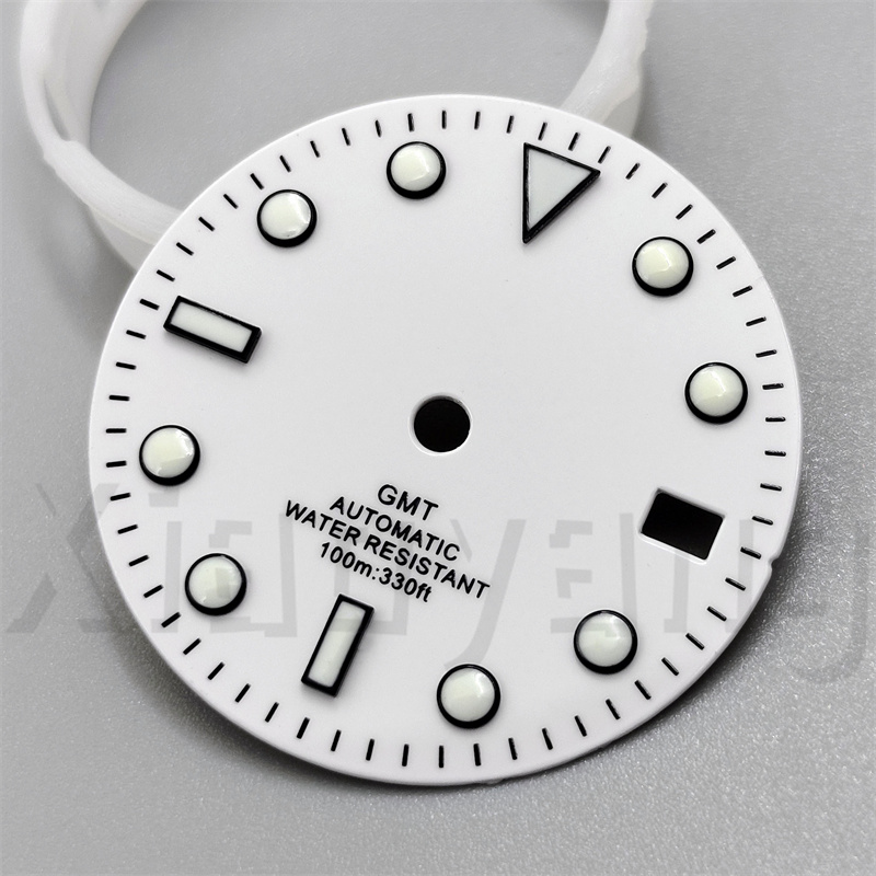 29mm Glossy Watch Dial Black White blue Dial Green Blue Red Orange GMT Text Black Gold Rose Edge Fit NH34 Movement C3 Luminous: Dark Khaki