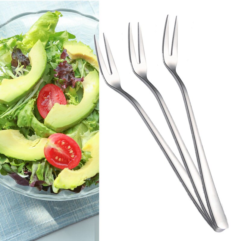 Stainless Steel Fruit Fork 13cm Two-tine Snack Cake Dessert Forks Home Tableware Cafeteria Flatware Fruit Fork Kitchen Accessory