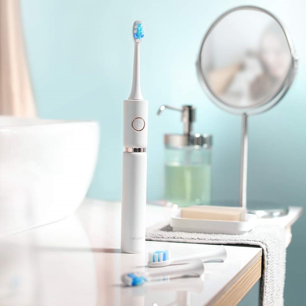 Fairywill P11 Sonic Electric Toothbrush Waterproof Rechargeable Whitening Ultra Powerful USB Charger 4 Heads and 1 Travel Case