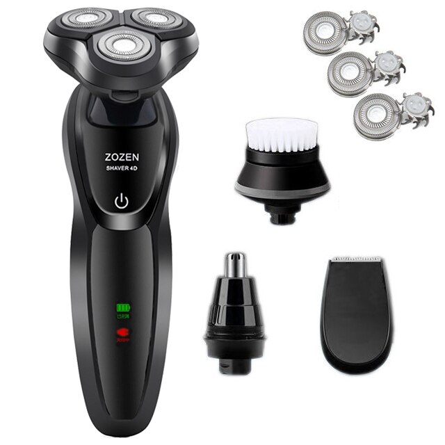 Utgave elektrisk barbermaskin barberhøvel menn vaskbar usb oppladbar 3 blad smart kontroll barberskjeggmaskin: Svart-d