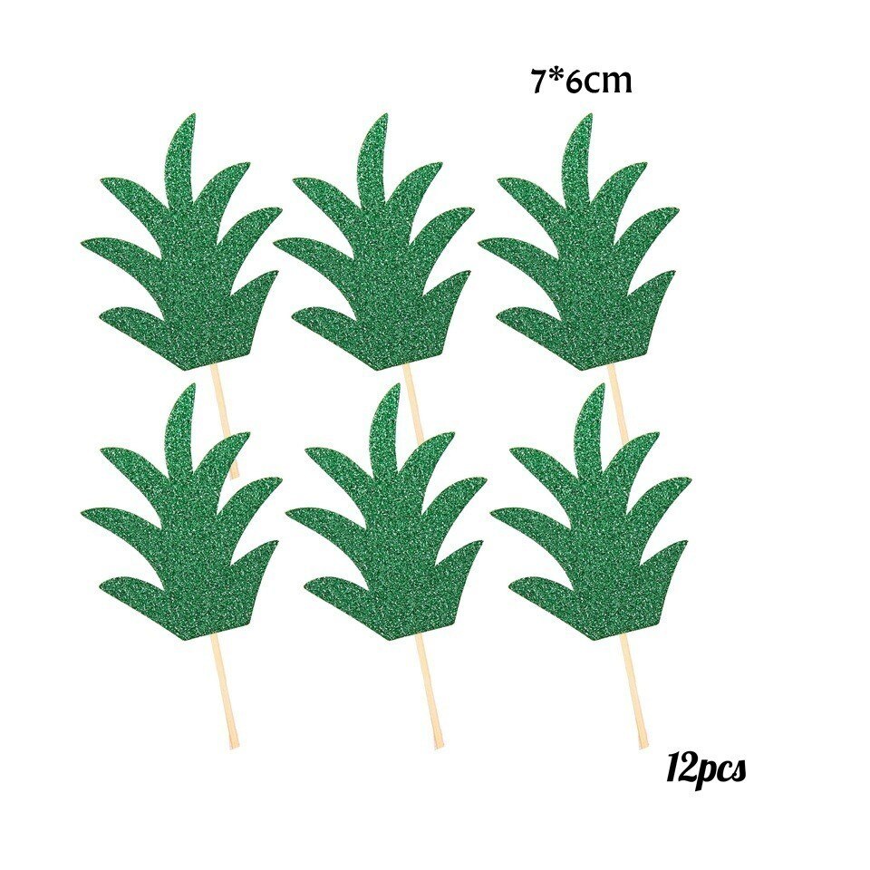 Toppers de Cupcake en forme de palmier, 1 ensemble, flamand rose, ananas, Aloha, décorations pour fête de piscine d'été, mariage, anniversaire, réception pour bébé: 12pcs Green grass