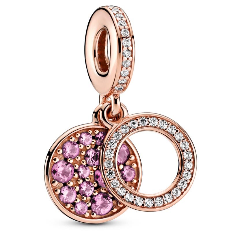 Vraie Rose Mousseux Logo & Couronne O Rose & Bleu Cristal Pendentif Perles 925 En Argent Sterling Charme Idéal Pour Bracelet Bijoux De: 3