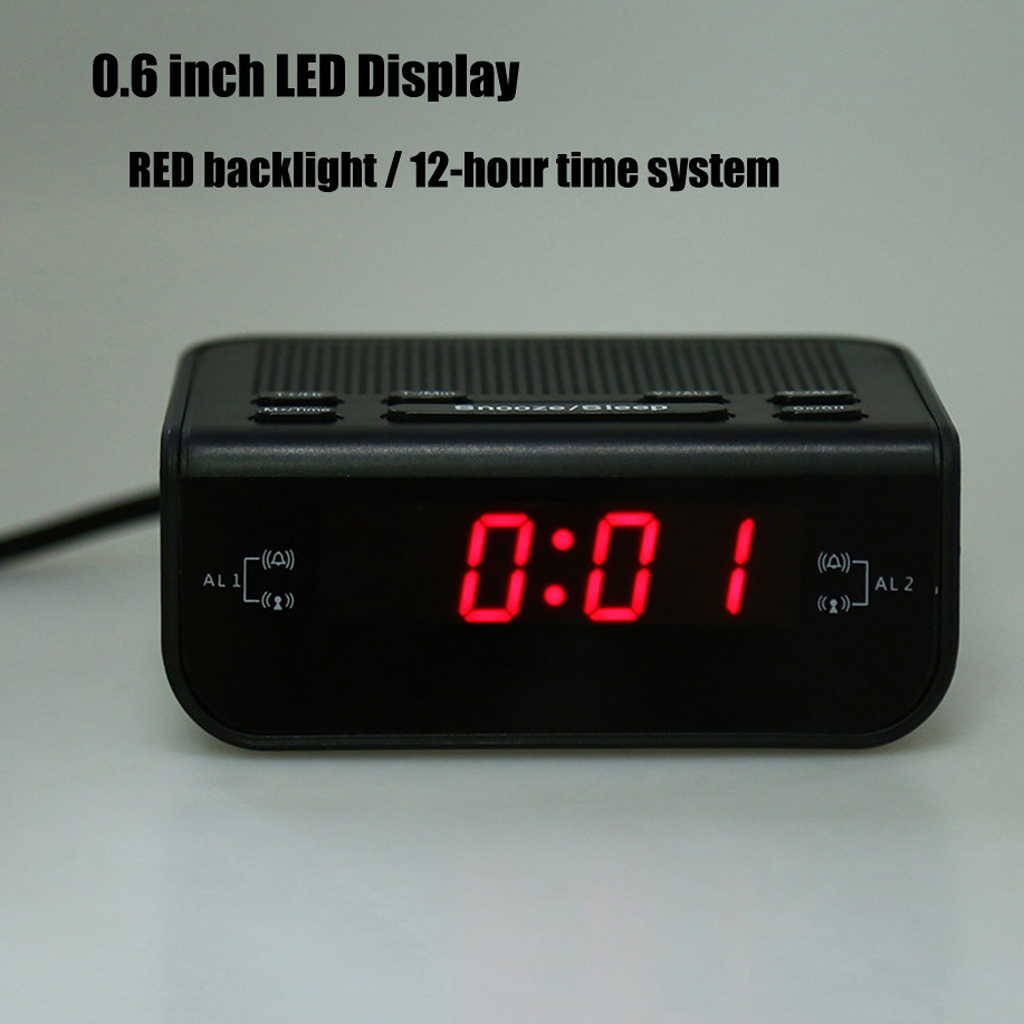 LED Display Digital Alarm Clock AM / FM Radio Clock Snooze Function EU Plug