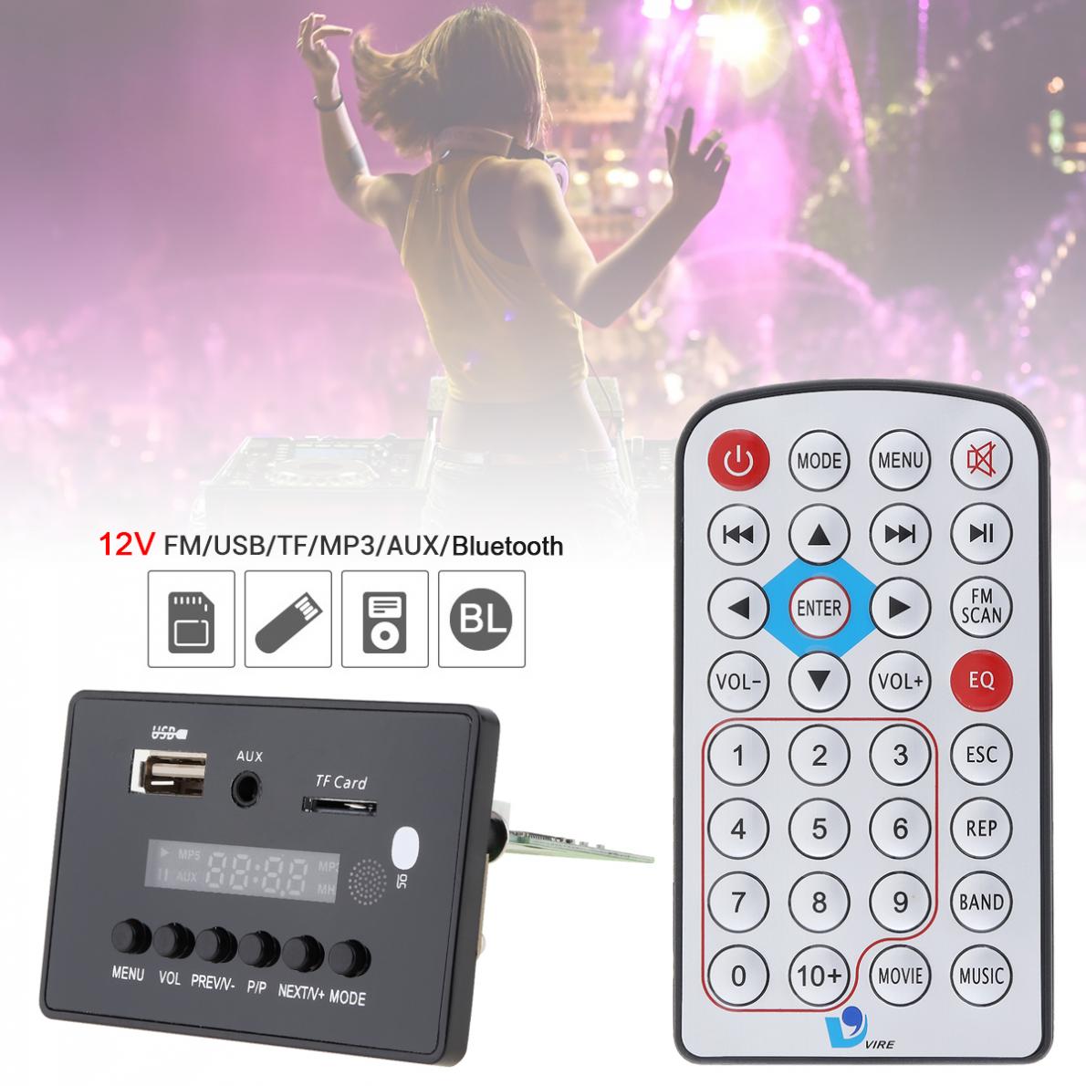 Digiyes 12v dts trådløs tapsfri bluetooth videospiller dekoder støtte usb tf aux fm radio egnet til  mp3 / mp4 / mp5