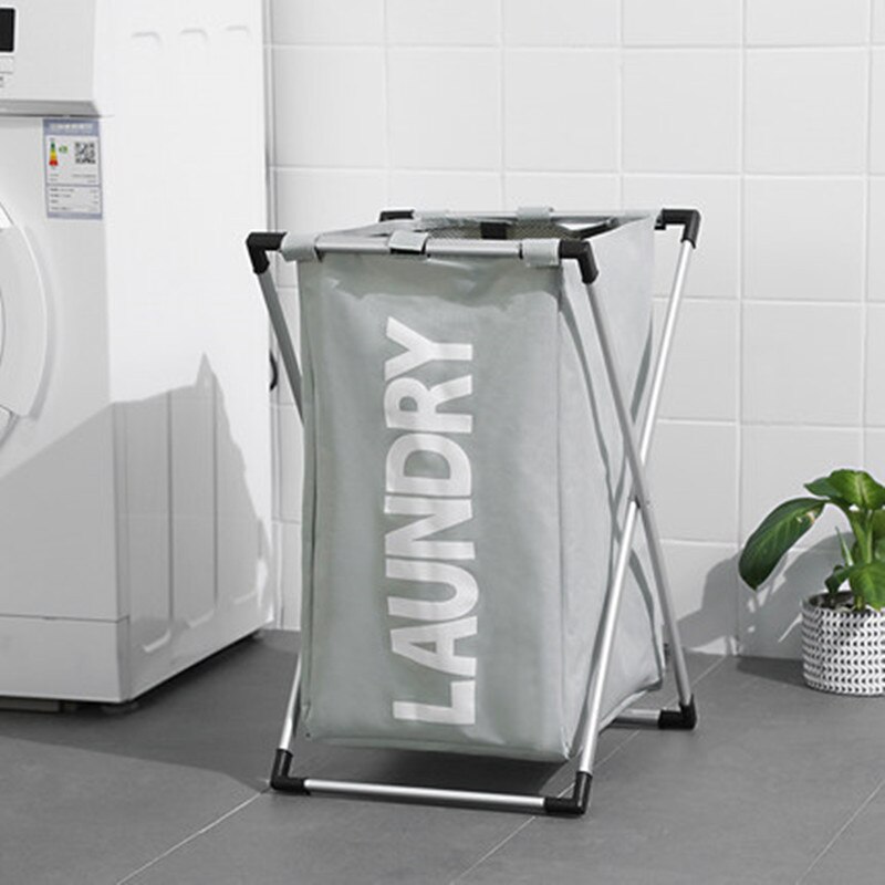Deluxe Dirty Clothes Laundry Basket Bamboo Detachable Three Grid Home Waterproof Laundry Basket 3 sections: Light Gray 1 cell