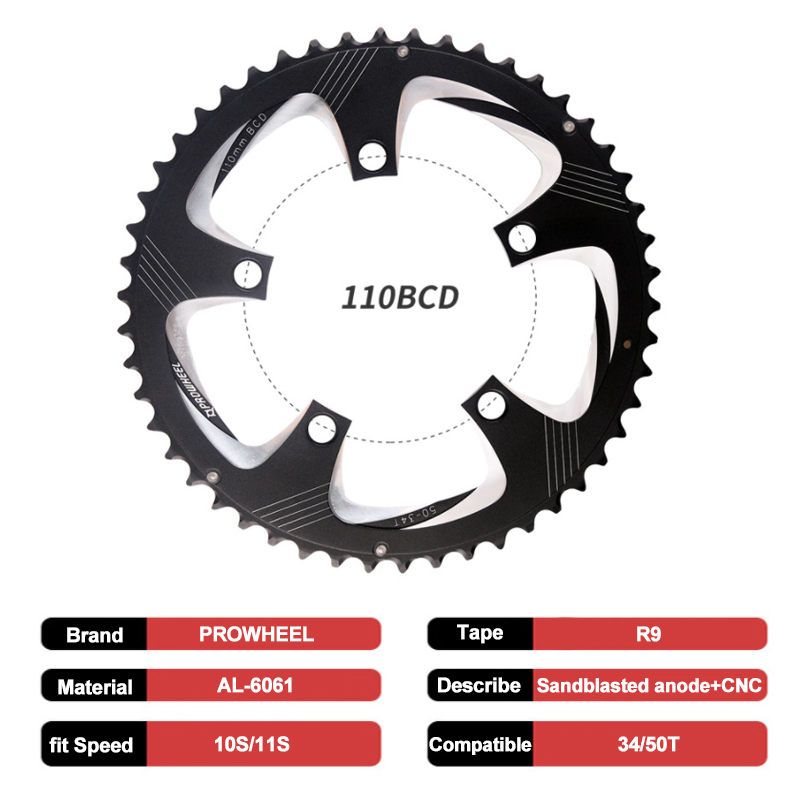 PROWHEEL 110BCD Kettingblad 34 T 50 T Racefiets Kettingblad 9/10/11 Speed Dubbele Snelheid 110 BCD Fiets Kettingwiel Fiets Deel: Marineblauw