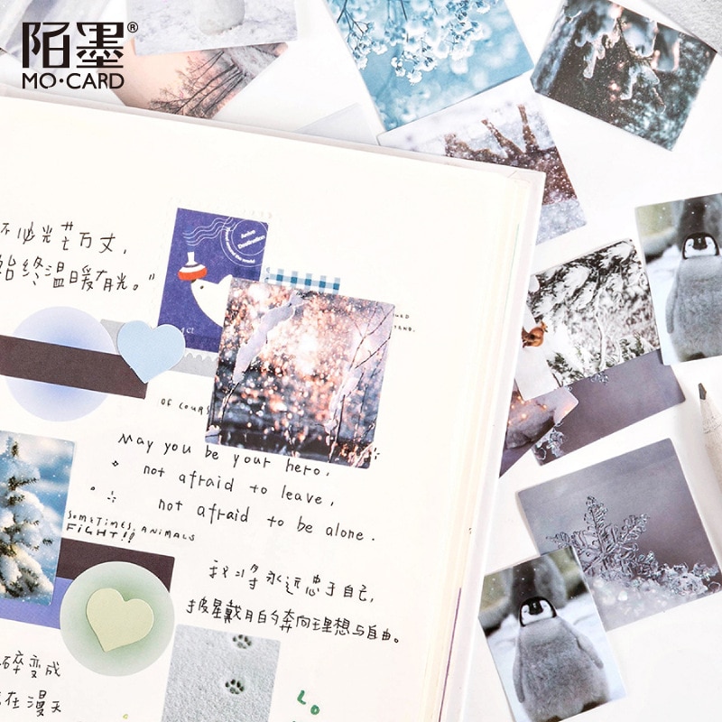 Pegatinas de copos de nieve de invierno Kawaii, adhesivos para portátil, pegatinas decorativas de paisaje para planificador diario, colección de recortes