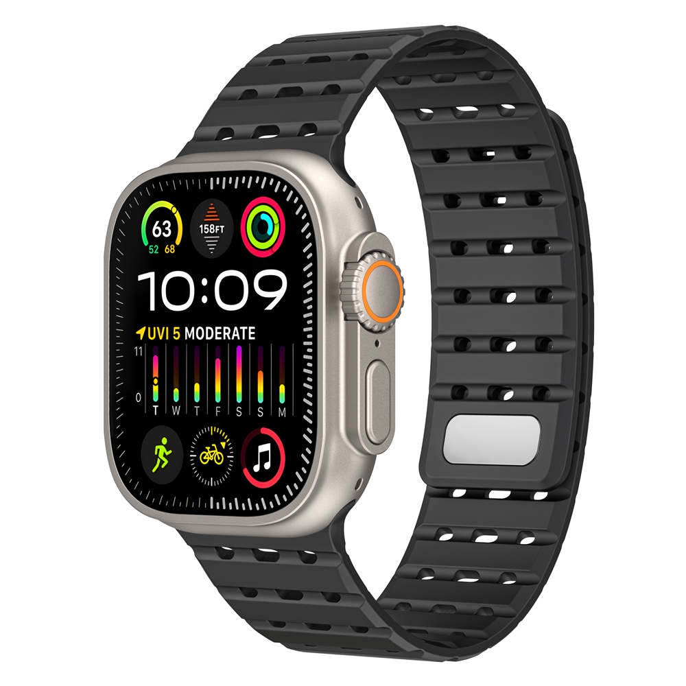 Bracelet de sport magnétique en silicone pour Apple Watch Ultra 2, bracelet de montre, bracelet pour iWatch Series 9, 8, 7, 6, 5, 4, 49mm, 45mm, 44mm, 42mm: Black