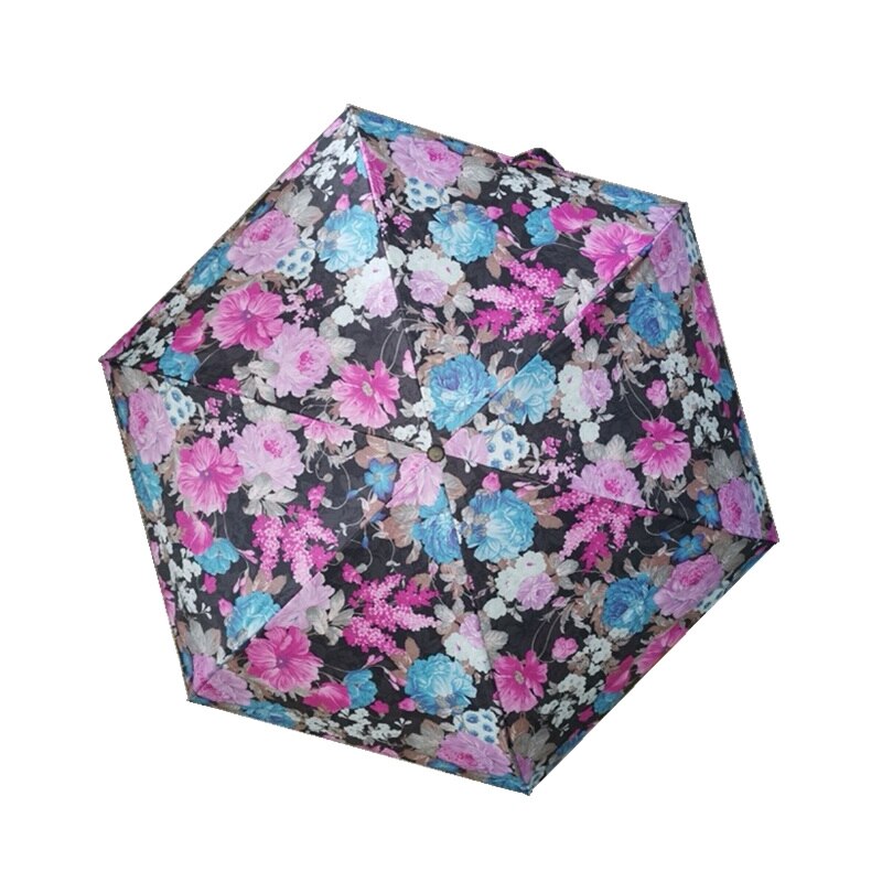 Mini Flowers Umbrella - 5 Folding - Anti UV Protection - Portable Parasol for Women: Black 01