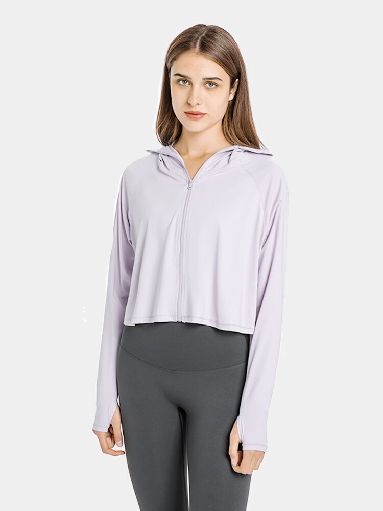 Svokor damen kapuzen-yogashirt mit reißverschluss, langärmliges fitnesstop mit uv-schutz, langärmliges sonnenschutz-laufshirt, gymnastik-t-shirt