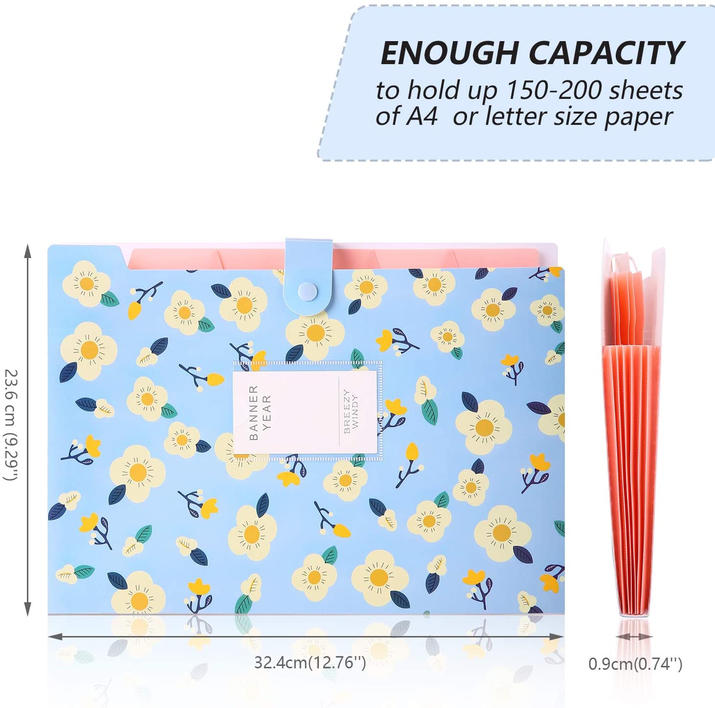 A4 File Folders with Labels, 5 Pockets Expanding File Folder with Snap Closure Accordion Document Organizer for School ,Office