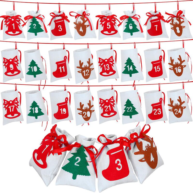 2019 natal advento calendário 11x16cm presente saco diy feltro contagem regressiva calendário guirlanda data 1-24 1-31 ano novo natal decoração de natal: 31 numbers