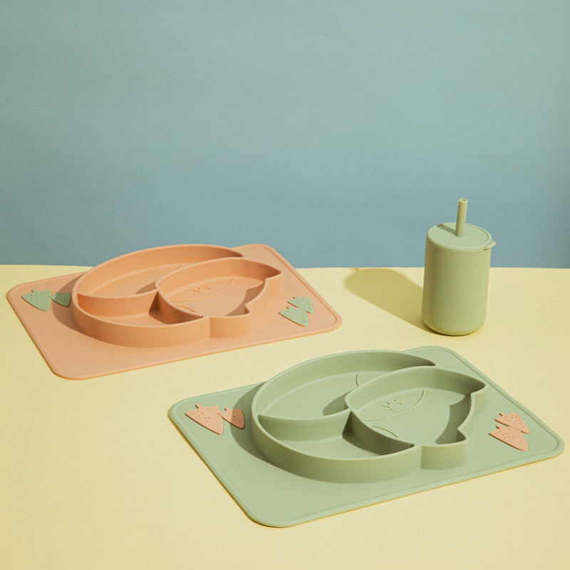 Juego de vajilla de alimentación para bebé, plato de comedor de zorro, cuchara de silicona, tenedor, impermeable, sin BPA, tazón de silicona de grado alimenticio, 3 unids/set