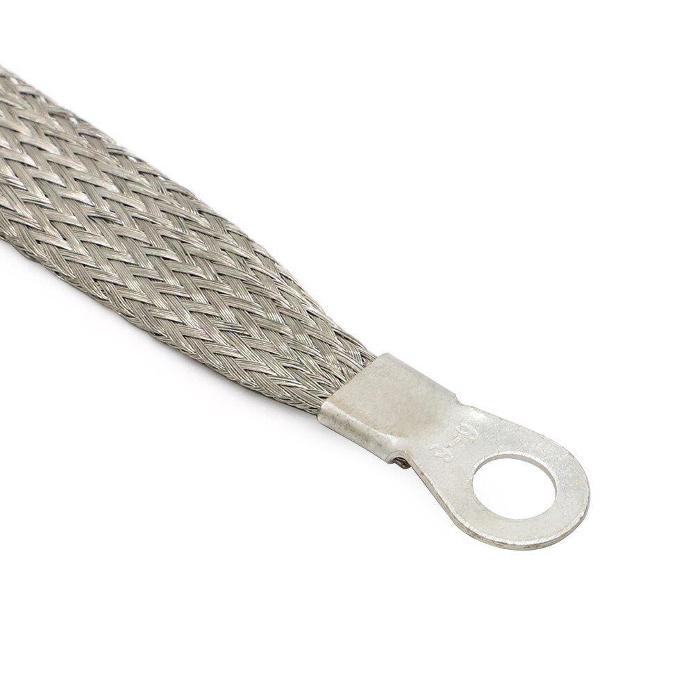 5 piece 8" x 1/2" Braided Ground Straps Tinned Copper (1/4" Ring to 1/4" Ring)-