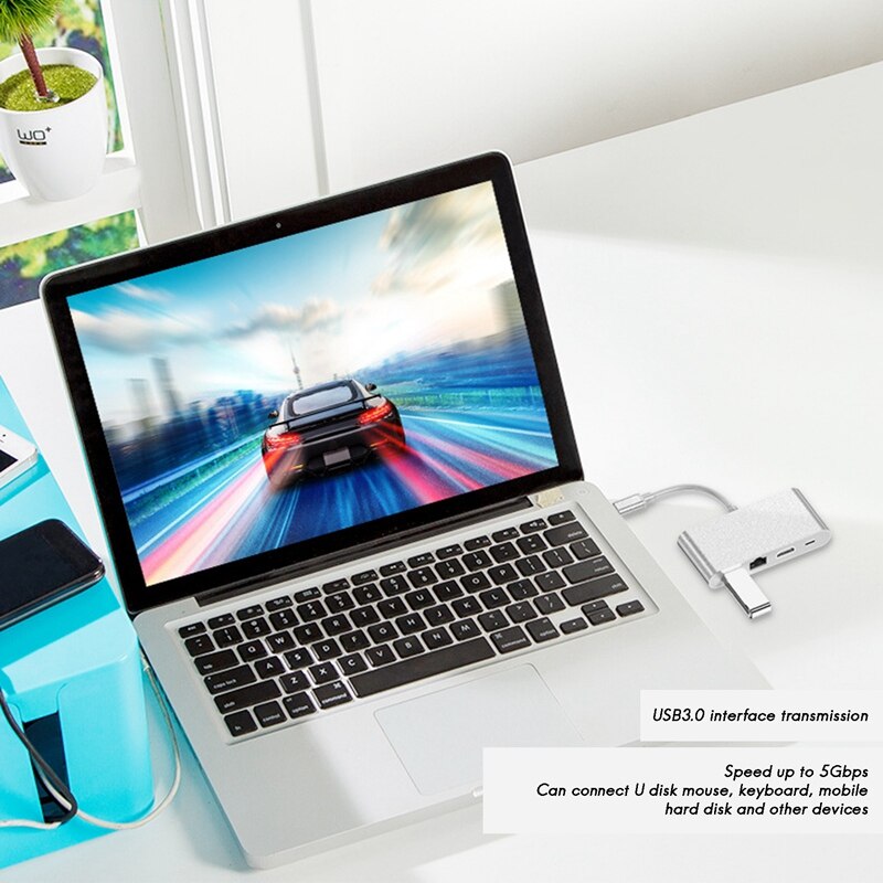 Usb C Hub 4 In 1 Type-C Docking Station Hdmi-Compatibel + USB3.0 + Pd + RJ45 usb C Splitter Voor Pc Laptop