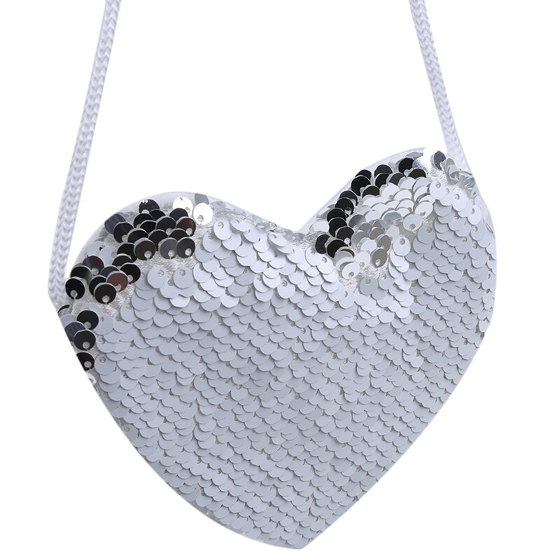 Nouvelle porte-monnaie mignon paillettes aimant coeur enfants sac à bandoulière filles Mini sac de messager petit pour enfants sacs à main fermeture éclair: white silver