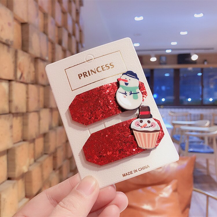 Zuid-koreaanse kerstjaar kinderhaaraccessoires baby bb clip kerstman haarspeldjes meisjes hoofdtooi set: Sneeuwpop taart 2 stuks met kaartje