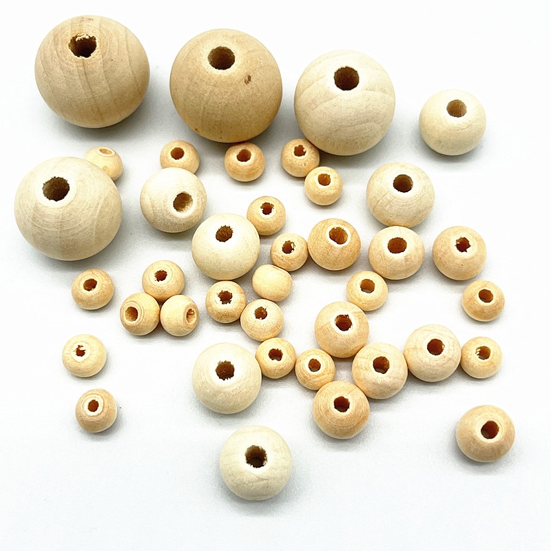 Atacado 4-18mm cor natural contas de madeira solta espaçador grânulos para fazer jóias diy pulseira colar