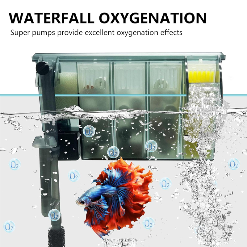 Aquarium Stil extern filter Aquarium Verstelbare wandgemonteerde filters 3-in-1 Aquarium Waterzuivering Circulatiesysteem