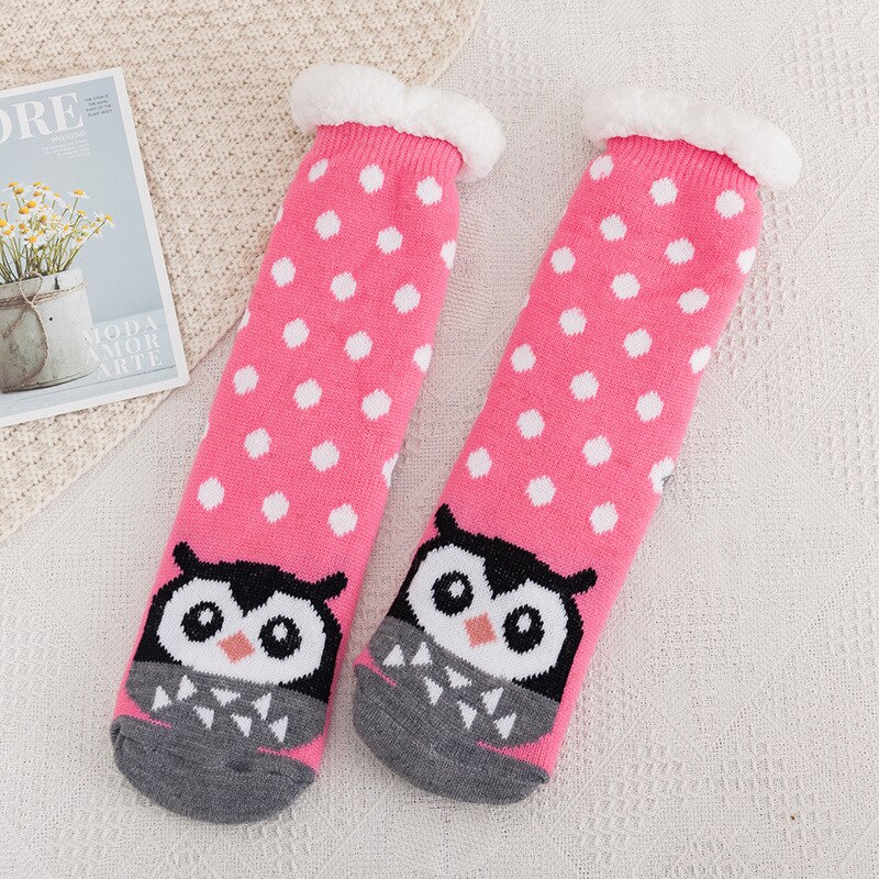 Women Winter Christmas Socks Cotton Print Thicken Anti-slip Warm Fleece Socks Female harajuku Ladies Funny Socks streetwear: Owl