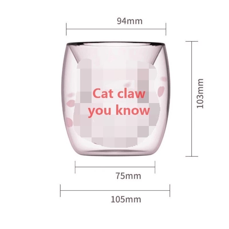 cat's paw cup with coffee cup milk mug beer mug cherry pink transparent double glass Cat Paw Cup