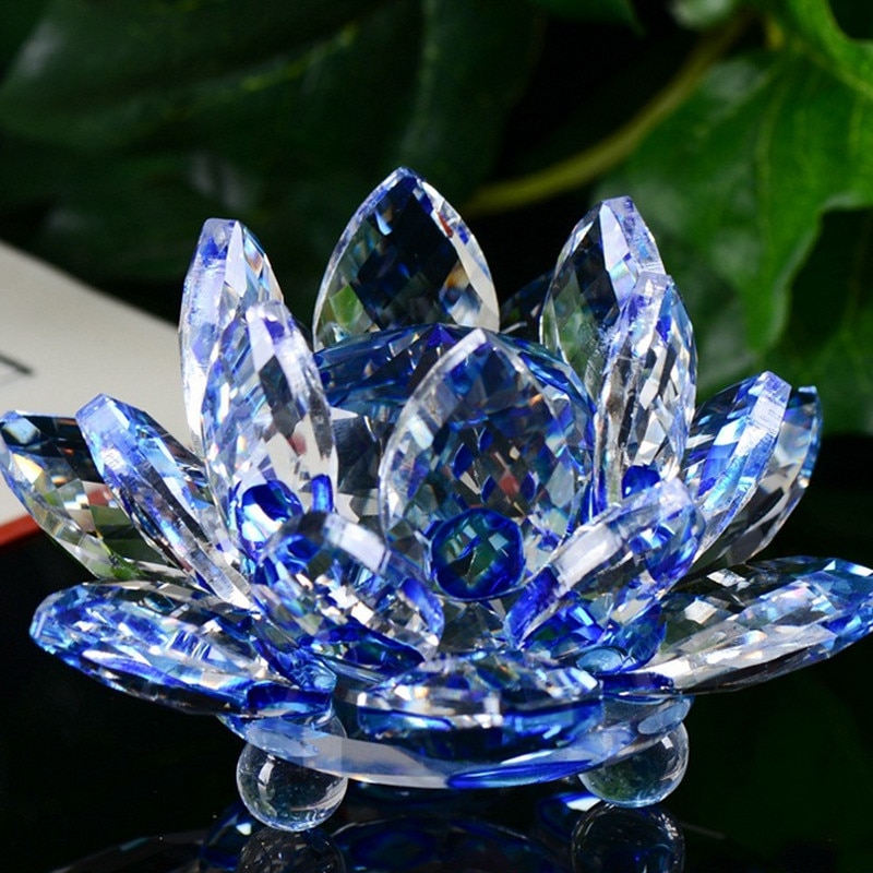 8 farve smukke krystal lotus lysestager glas blomst lys te lysestage lysestage ornament feng shui dekor samling: Blå
