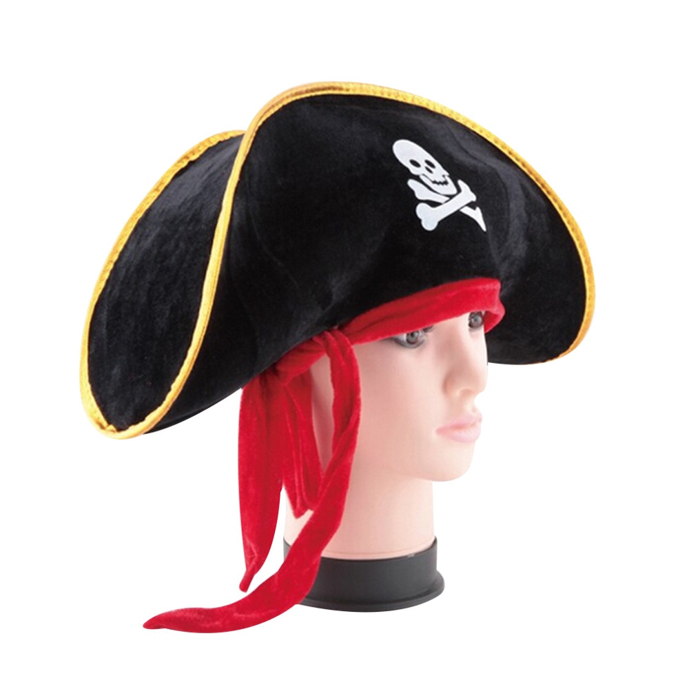 Gorra de disfraz de de calavera y hueso cruzado con sombrero de capitán pirata para de disfraces de Halloween venta de poliéster para