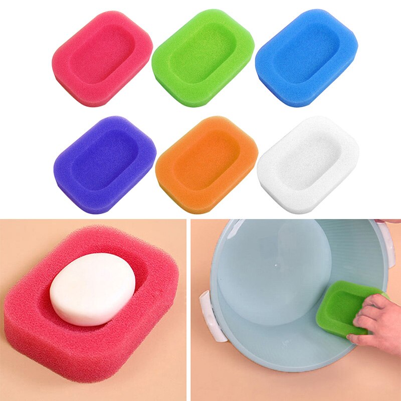 1Pc Sponge Soap Dish Plate Draining Soap Holder Bathroom Soap Storage Boxes Kitchen Tub Sponge Rack Random Color