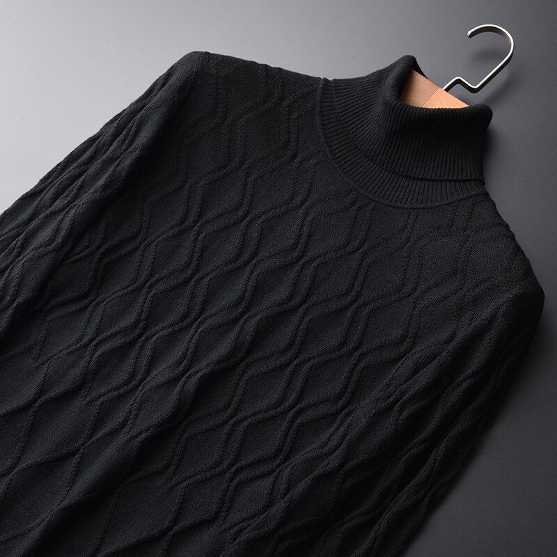 Suéter de cuello alto de invierno Para Hombre, Slim Fit negro con personalidad de diamante, de entramado, Chompas Para Hombre, jerséis Para Hombre