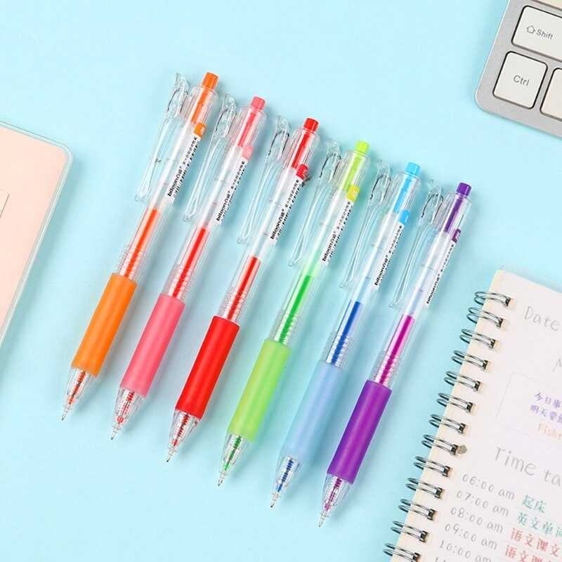 OOTDTY 12 Pcs Retractable Candy Color Gel Pen Refillable Gel Pen 0.5mm Universal Refill Jelly Pen Set for student Children