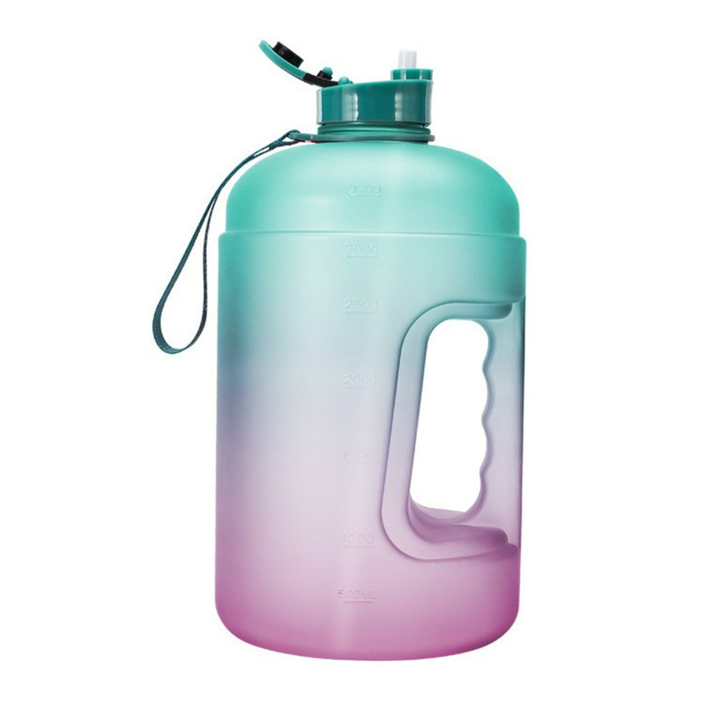 3.78L Gradiënt Kleur Stro Bidon Outdoor Fitness Water Cup Met Tijd Fitness Sport Fles Met Deksel: Multi-3