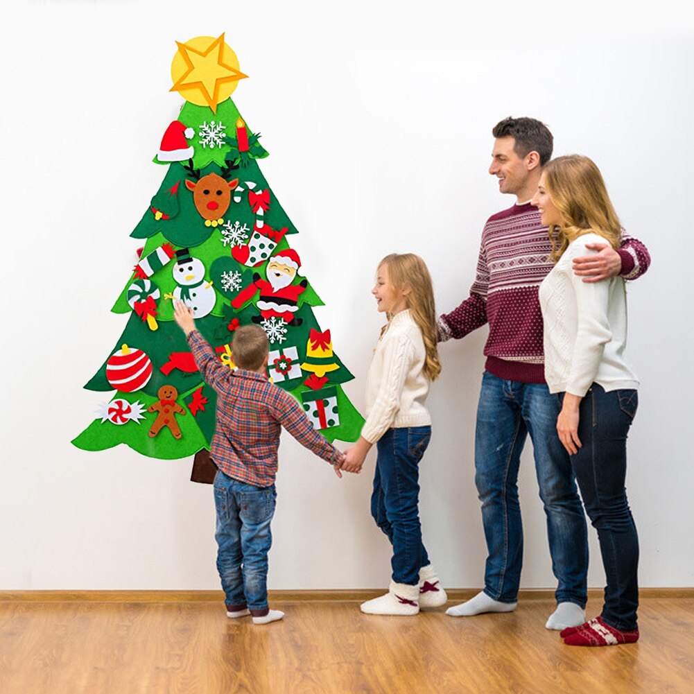 Felt Christmas Tree With 26 PCS Detachable Ornaments Wall Decor With Hanging Rope For Kids Home Door DIY Wall Christmas Tree