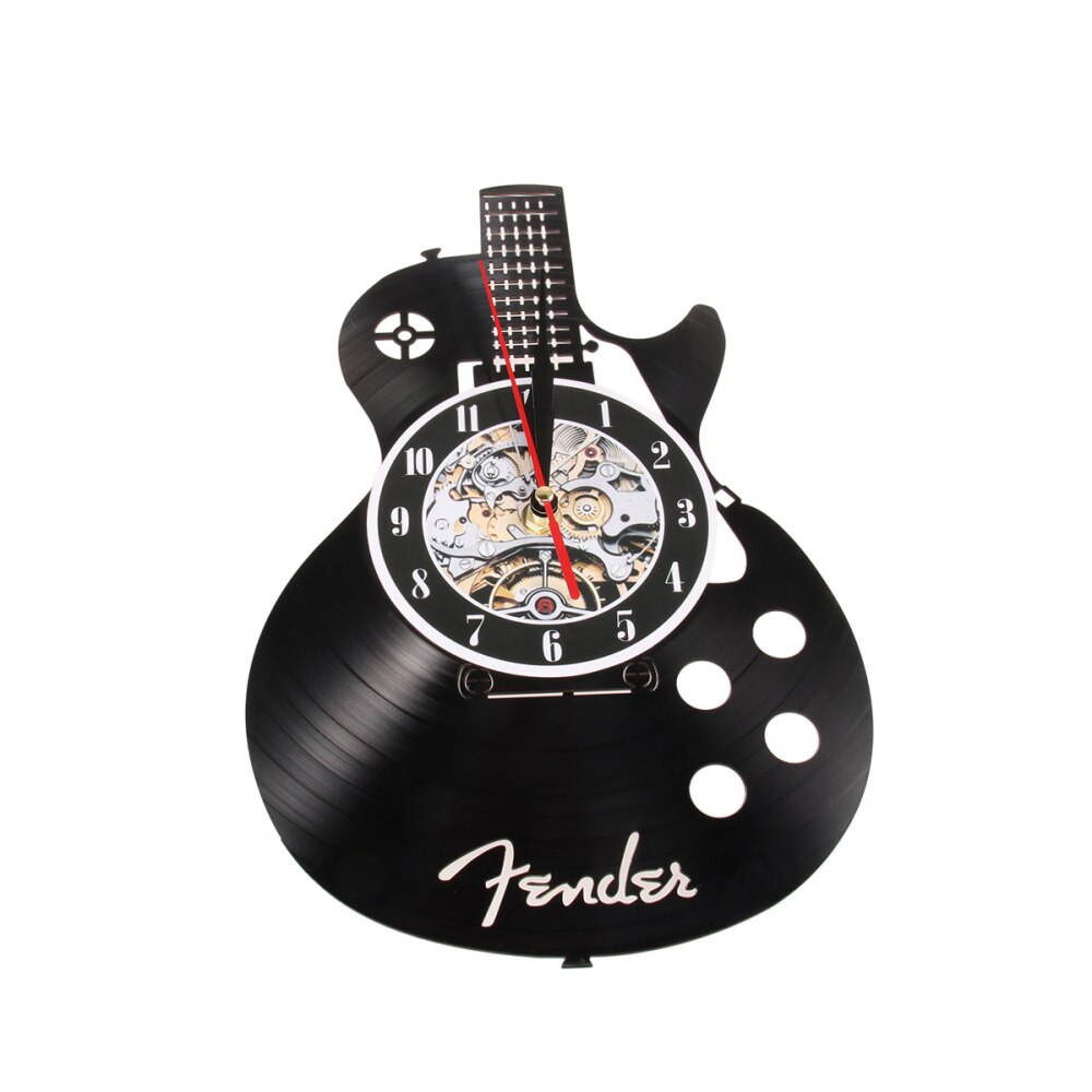 Guitar Shape Wall Clock Vinyl Record Wall Clock Living Room Wall Hanging Clock (without Lamp Shipment without Battery)