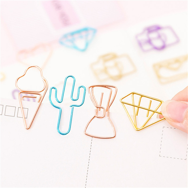 YaMinSanNiO 10pcs/lot Cute Paper Clips Envelope Cactus Paper Clip Metal Bookmark Decorative File Memo Clips Stationery