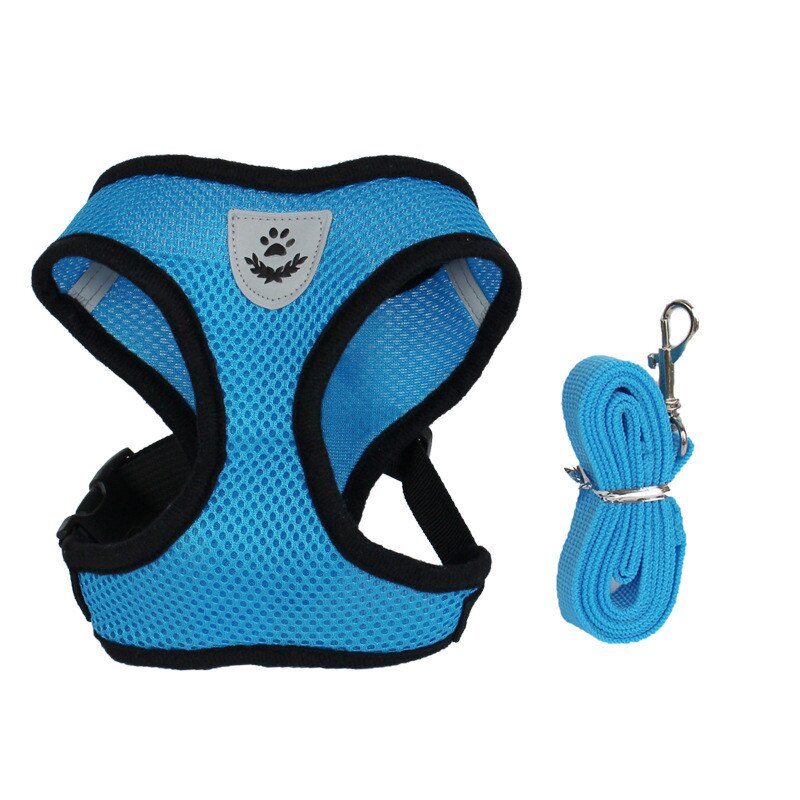 Kat hond verstelbaar harnas vest wandellijn riem voor puppy honden halsband polyester mesh harnas voor kleine middelgrote hond kat huisdier: Blauw