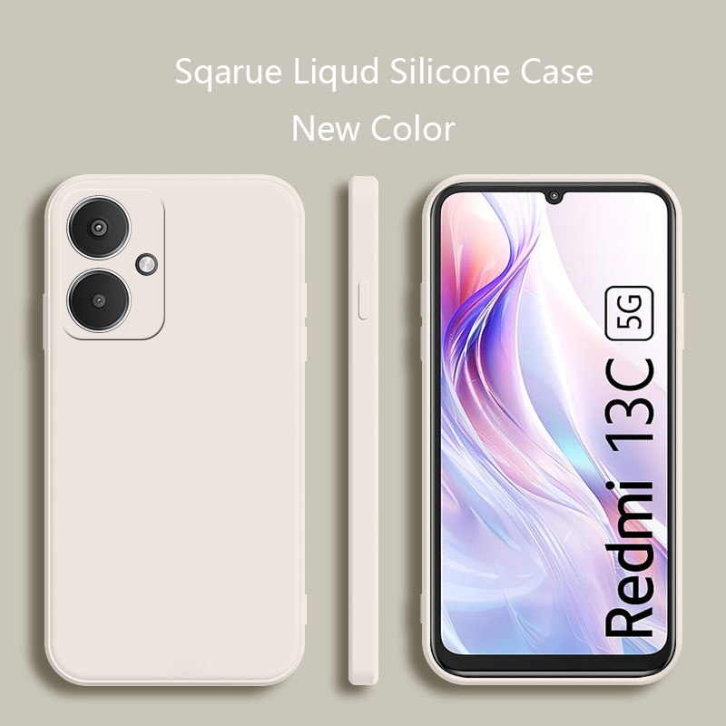 Funda de silicona líquida para Xiaomi Redmi 13C 5G, funda mate POCO M6 5G, funda protectora suave Redmi 13C 13R 5G: Cuero / BLANCO